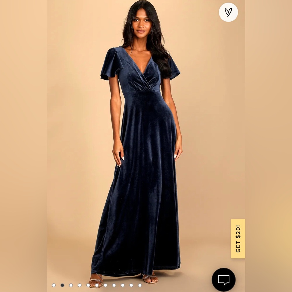 Lulus Absolutely Amazed Navy Blue Velvet Flutter Sleeve Maxi Dress NWT